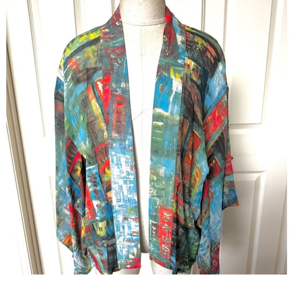 Chico’s silk multicolored kimono jacket S/M runs large